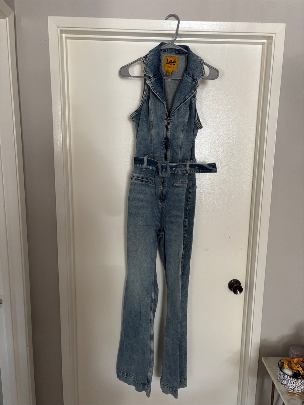 Lee Light Blue Sleeveless Denim Overalls with Belt